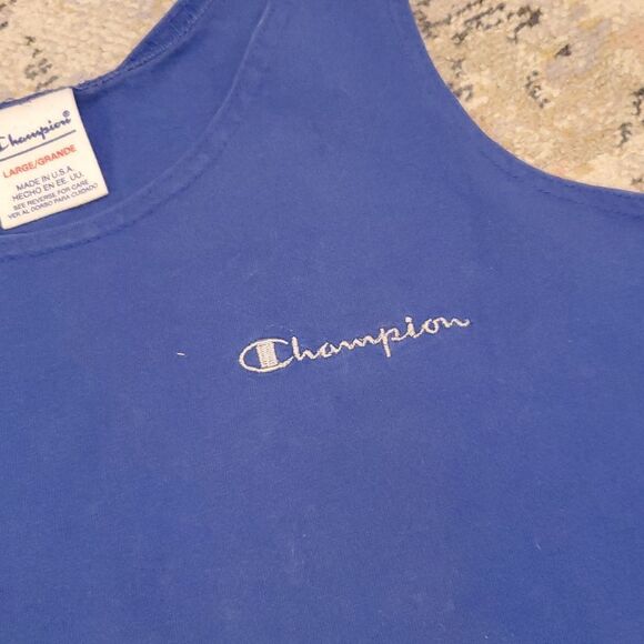 Champion Spell Out Muscle Tee Tank Top Sleeveless Large Womens Cropped Vintage - Picture 3 of 4